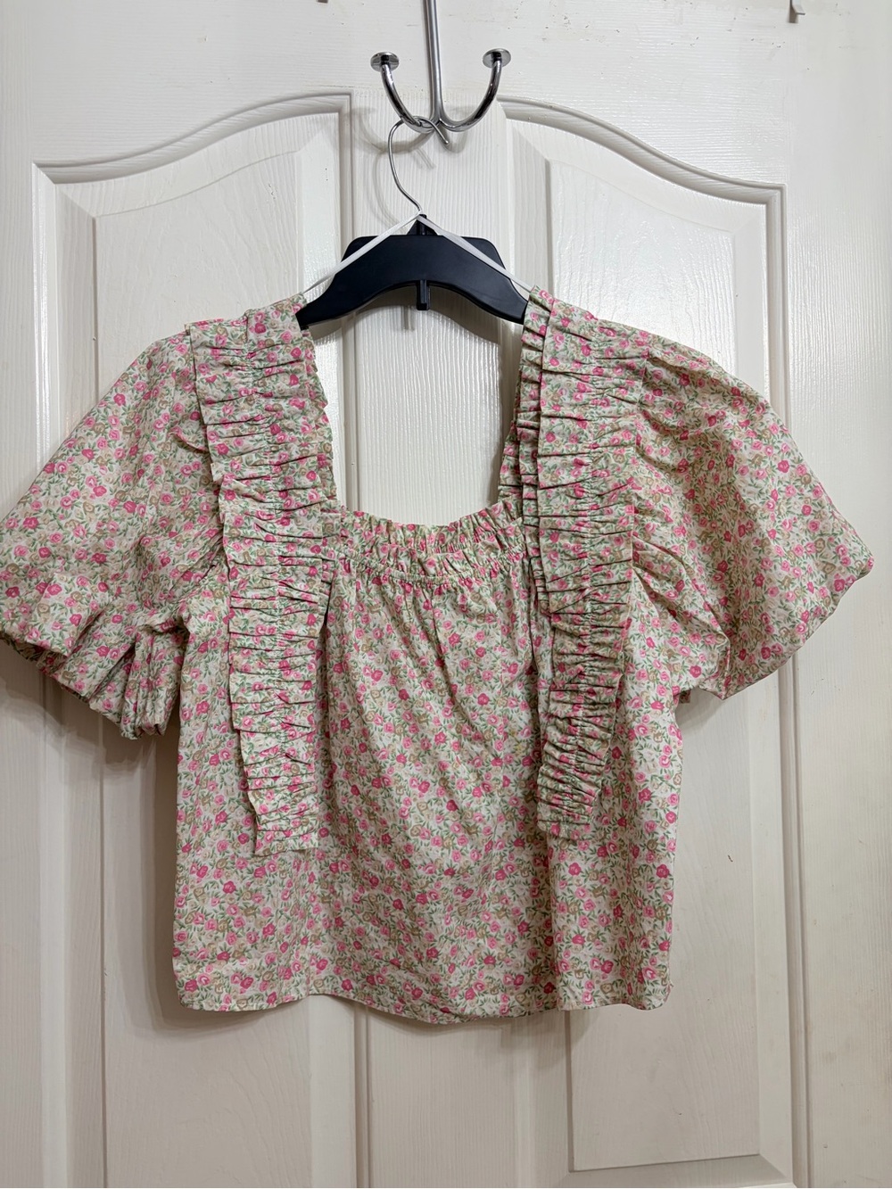 English Factory Pink Floral Ruffle Blouse